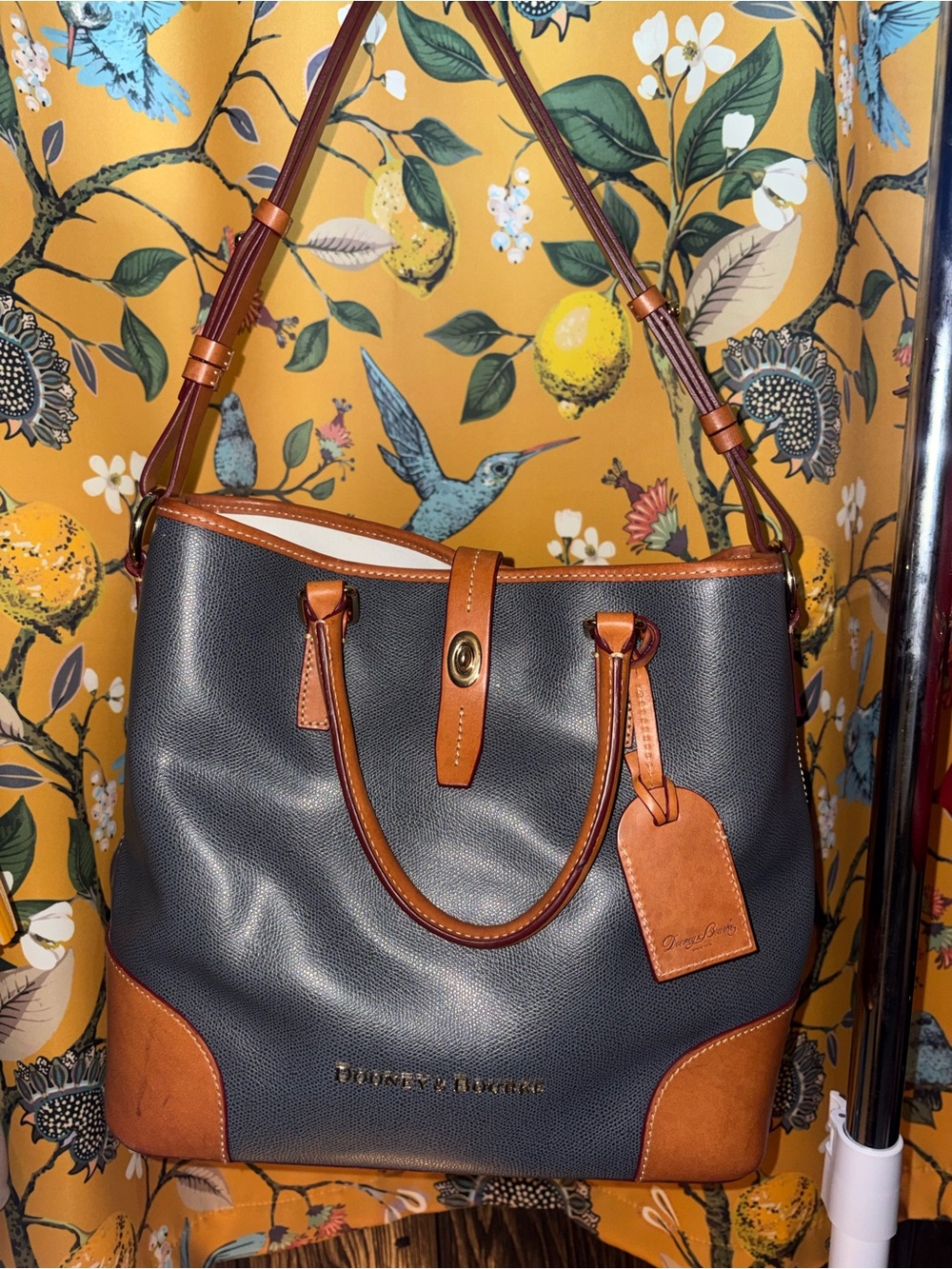 Dooney & Bourke Grey and Tan Leather Shelby Shopper Bag